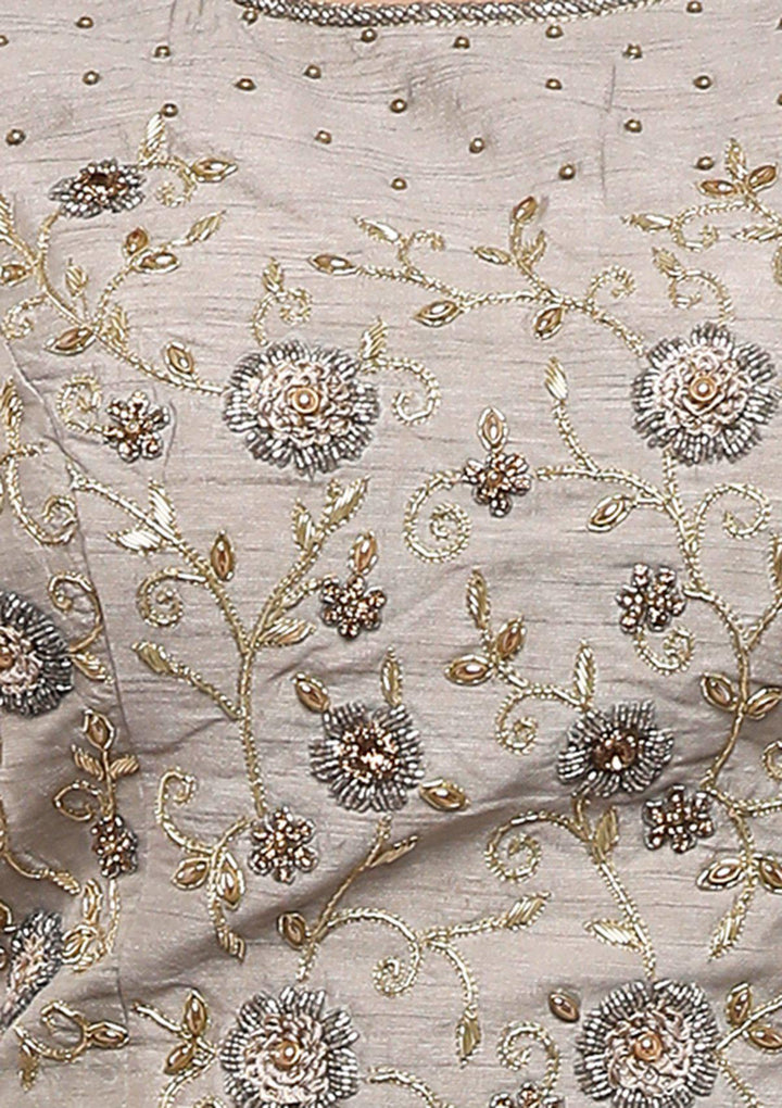 Grey Zardozi Work Net Designer Lehenga-Koskii