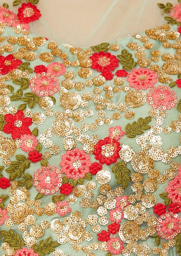 Mint Green Zariwork Net Designer Lehenga-Koskii