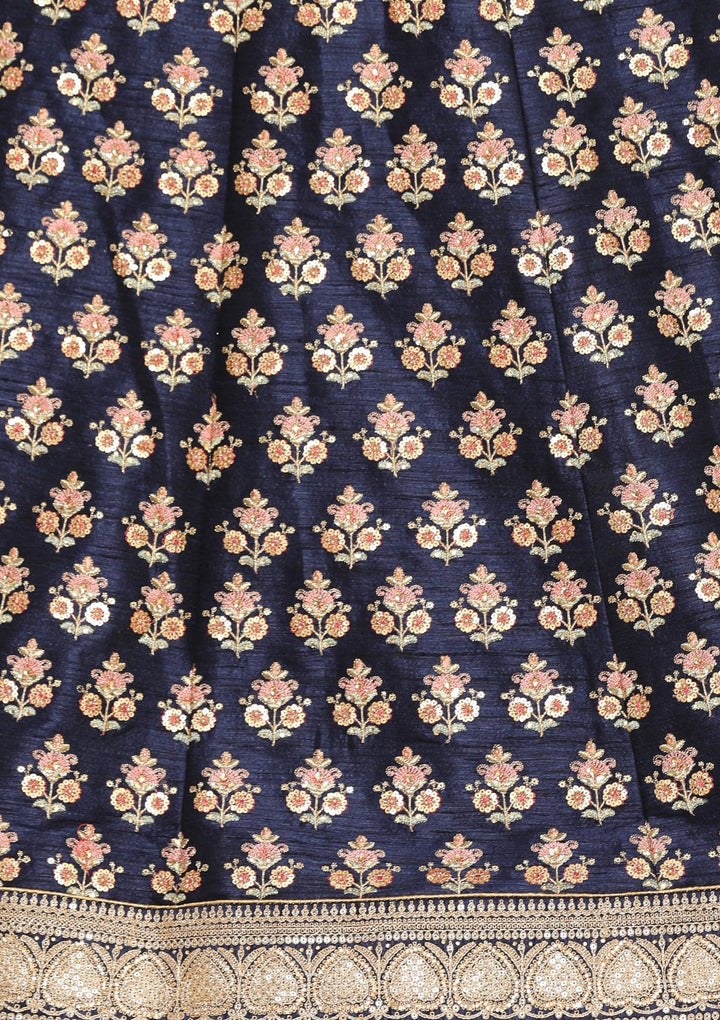 Navy Blue Sequinned Designer Lehenga-Koskii