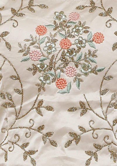 Beige Thread Embroidery Silk Designer Lehenga-Koskii