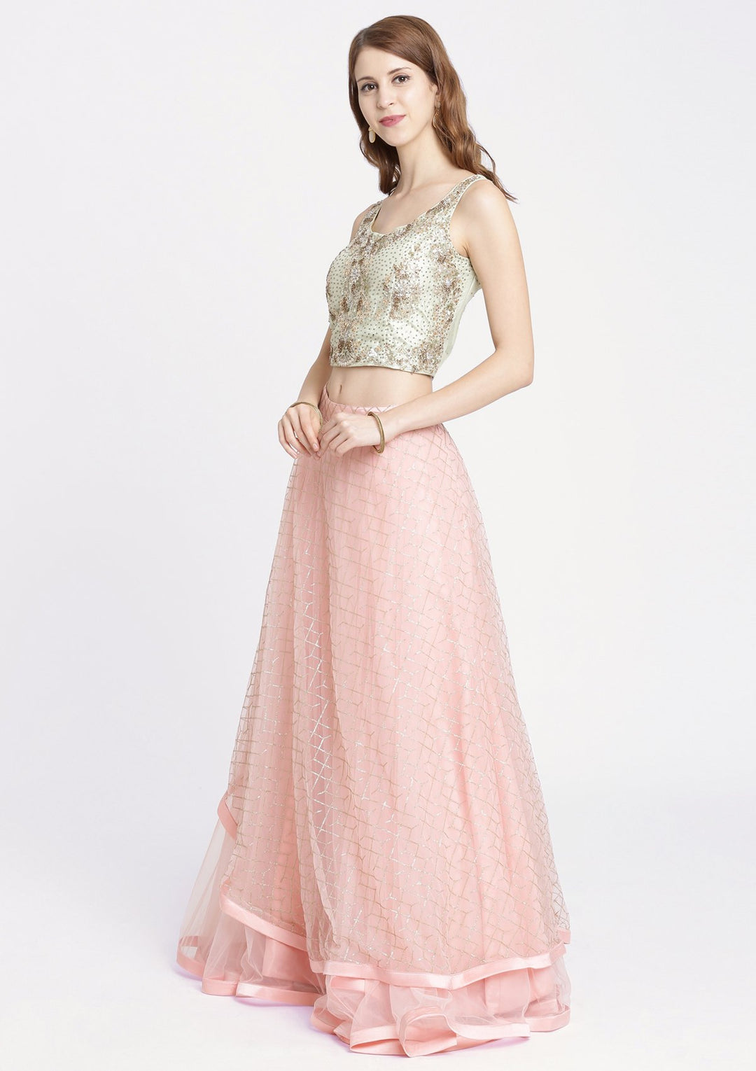 Pink Stonework Net Designer Lehenga-Koskii