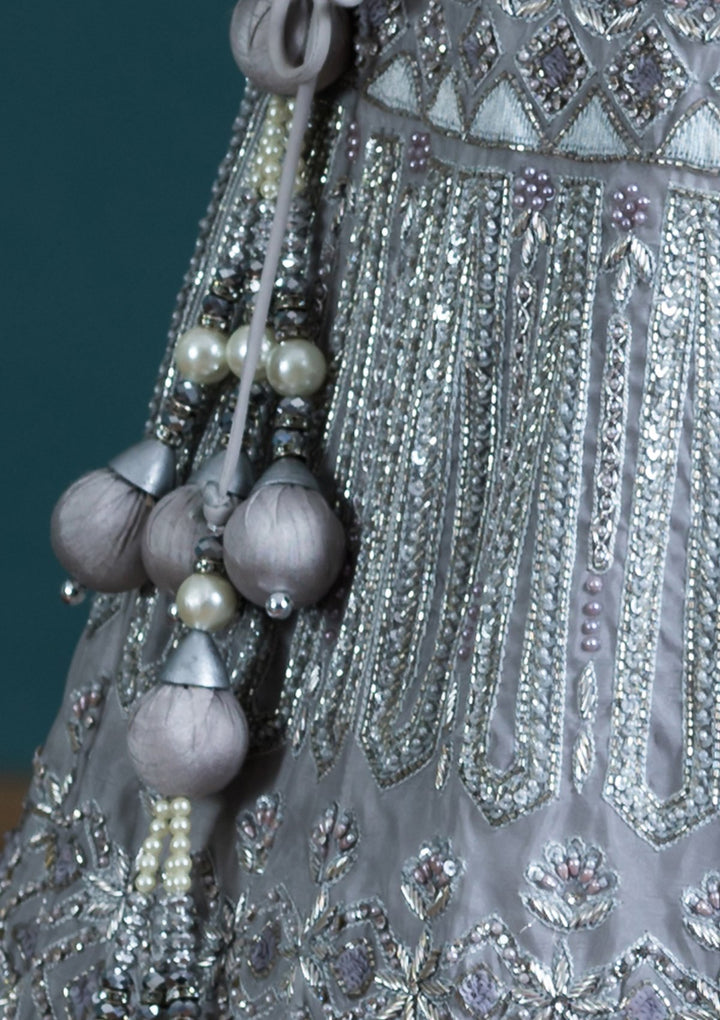 Grey Zardozi Tissue Designer Lehenga-Koskii