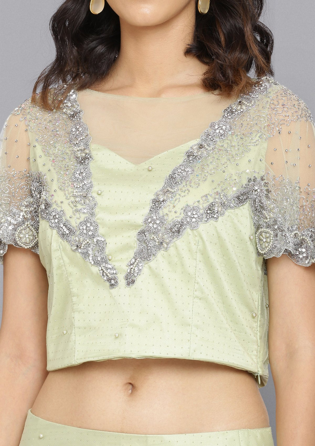 Pista Green Cutdana Net Designer Lehenga-Koskii