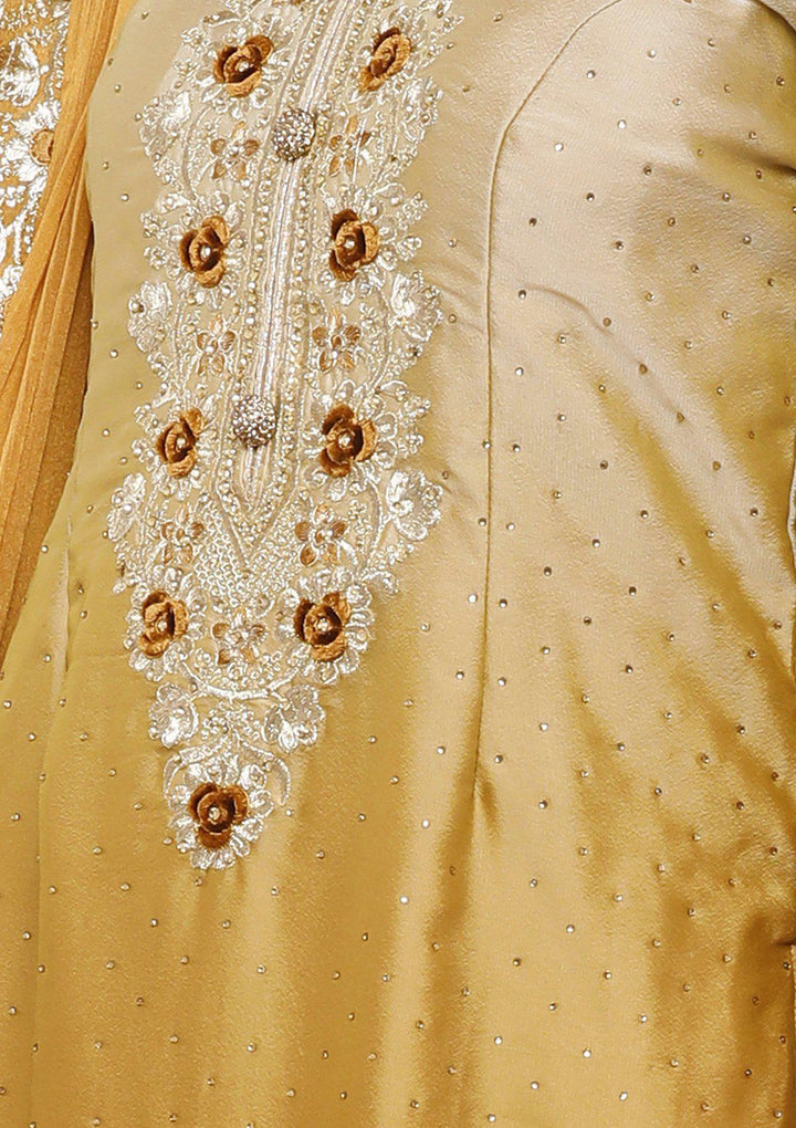 Mustard and Beige Silk Designer Salwar Suit-Koskii