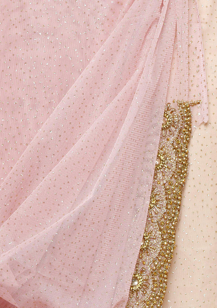 Baby Pink Stonework Net Designer Saree-Koskii
