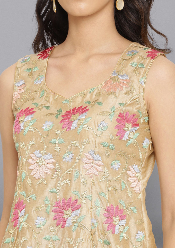 Gold Threadwork Chanderi Designer Salwar Suit-Koskii