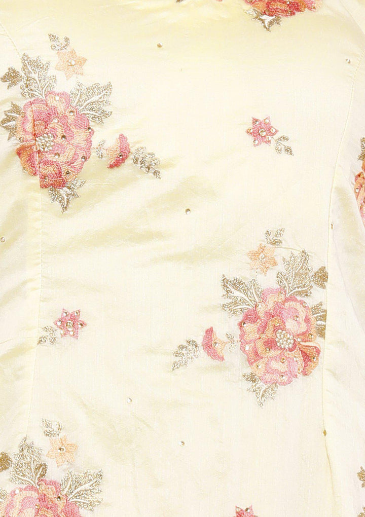 Yellow and Pink Floral Designer Salwar Suit-Koskii