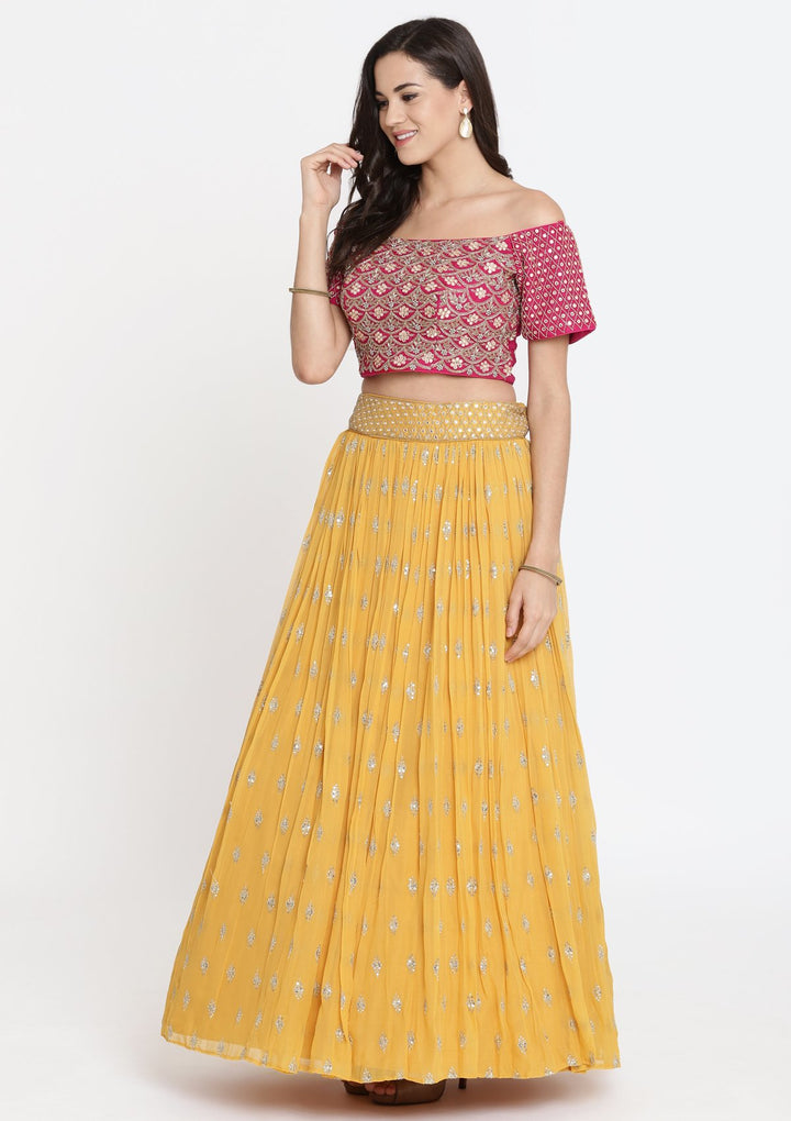 Yellow Cutdana Georgette Designer Lehenga-Koskii