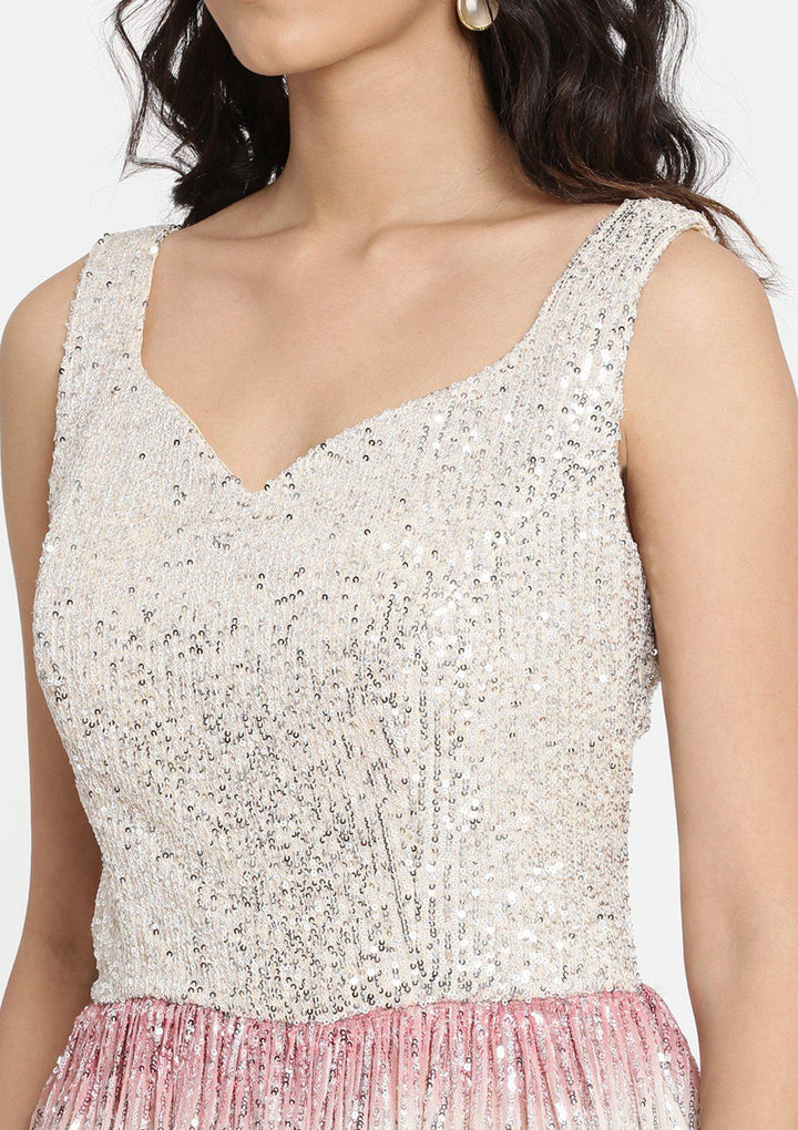 Onion Pink Sequins Net Designer Gown-Koskii