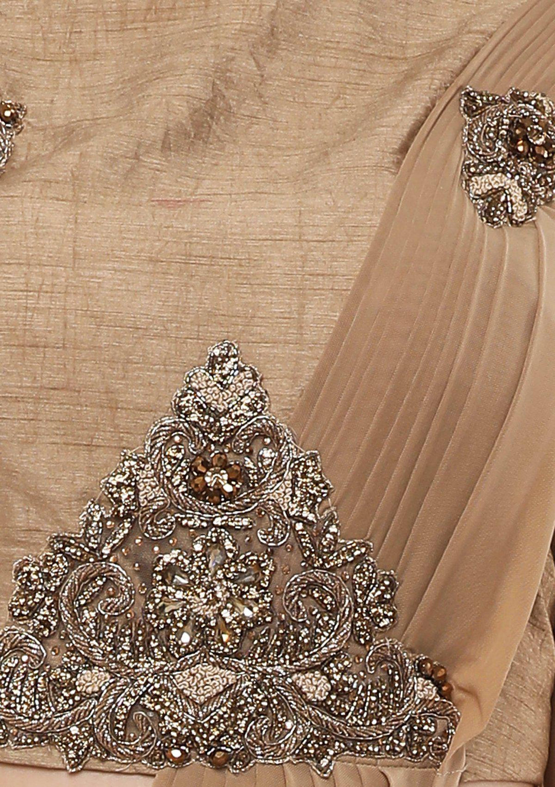 Beige Stone Work Silk Designer Lehenga-Koskii