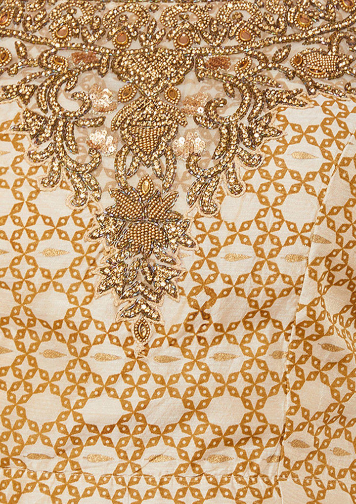 Blue and Cream Brocade Designer Lehenga-Koskii