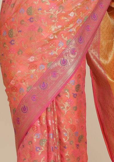 Pink Zariwork Chanderi Designer Saree - koskii