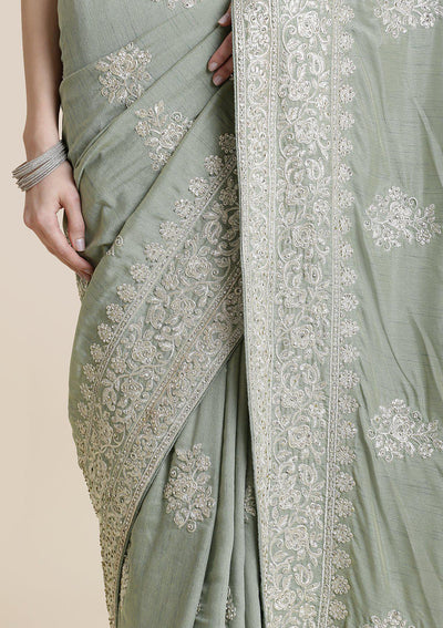 Pista Green Zariwork Art Silk Designer Saree-Koskii