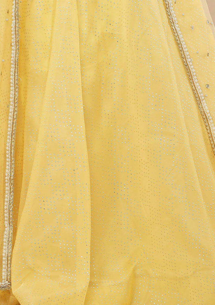 Melon Yellow Stone Work Silk Designer Lehenga-Koskii