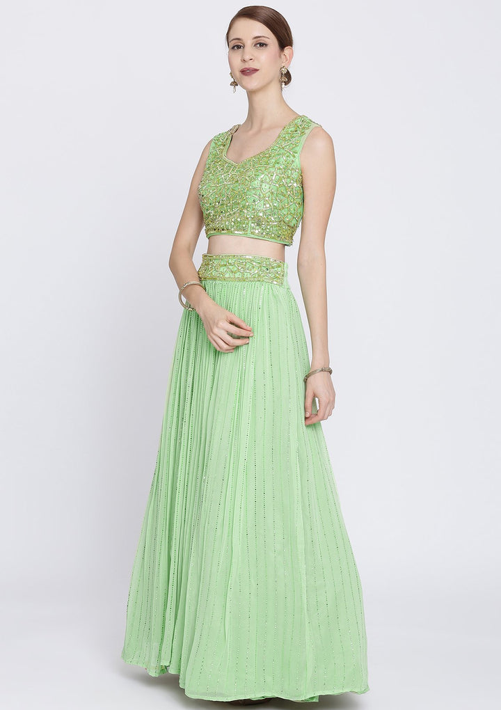Pista Green Cutdana Georgette Designer Lehenga-Koskii