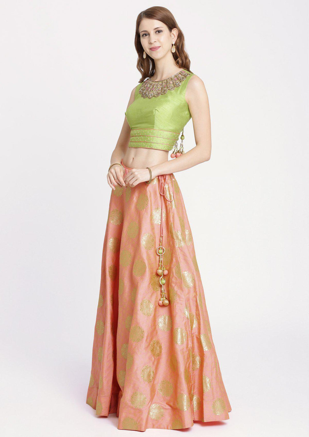 Baby Pink Cutdana Rawsilk Designer Lehenga-Koskii