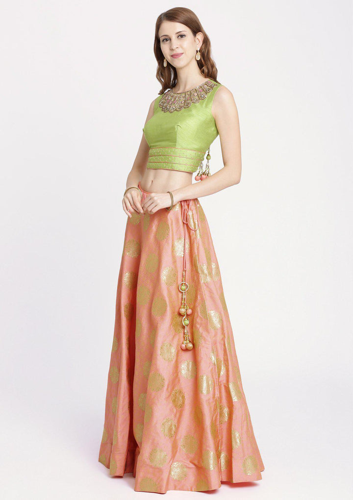 Baby Pink Cutdana Rawsilk Designer Lehenga-Koskii