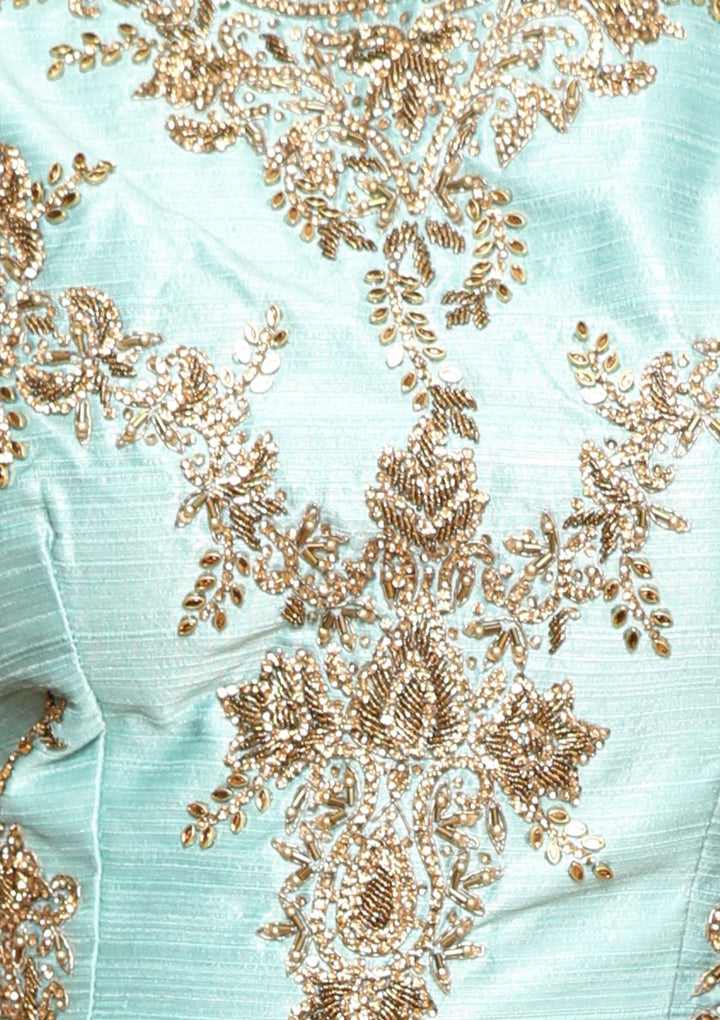 Sea Green Micro Stone Net Designer Lehenga-Koskii