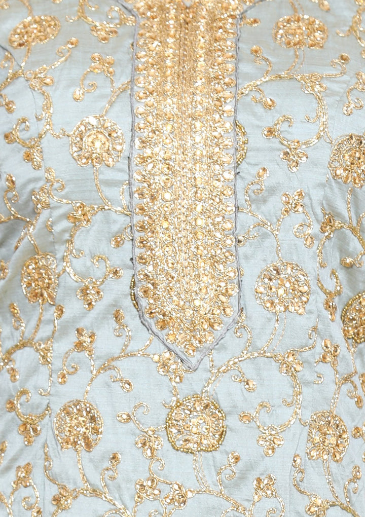Light Grey and gold designer salwar suit-Koskii