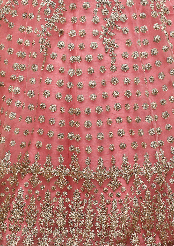 Pink Thread Work Net Designer Lehenga-Koskii
