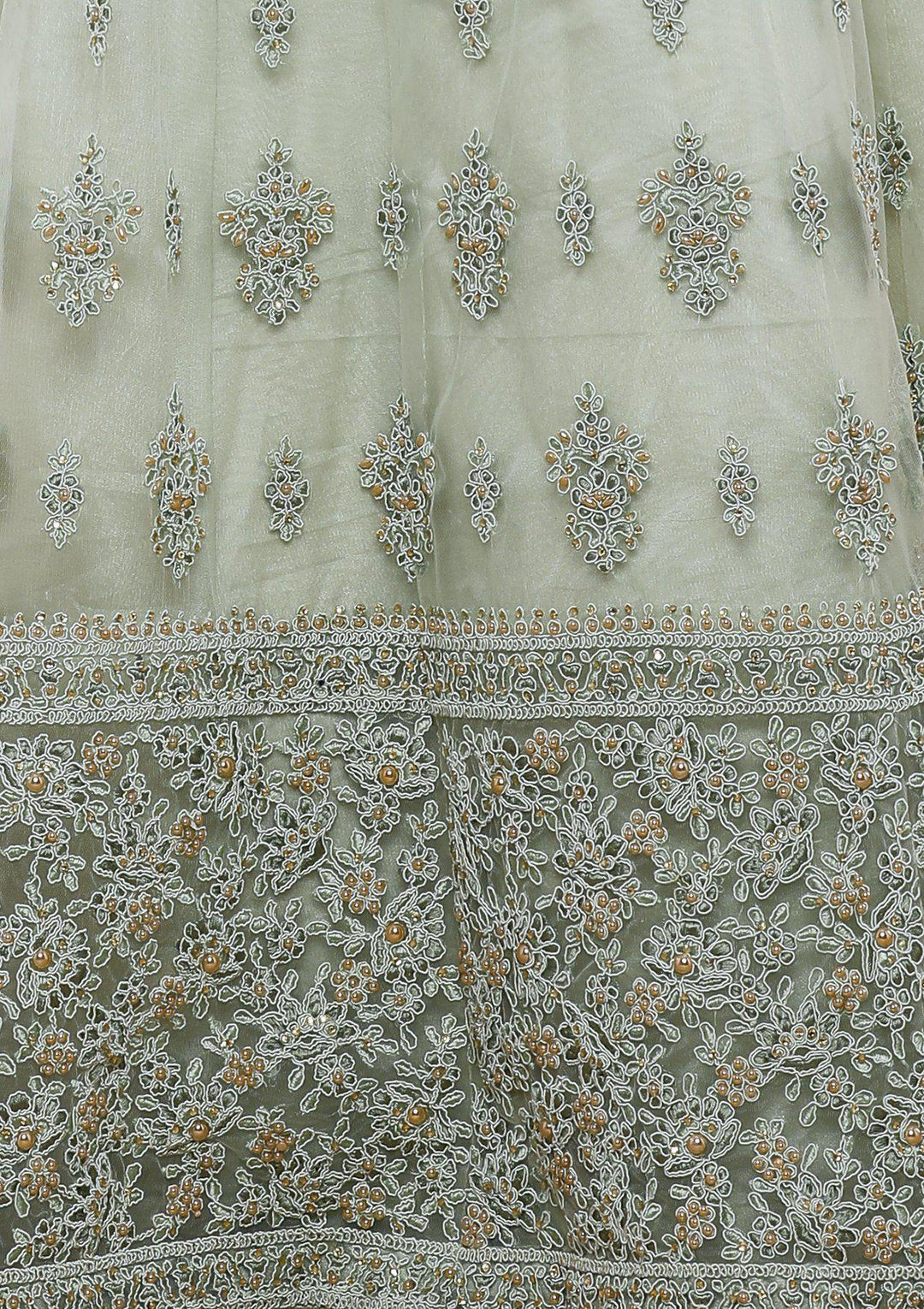 Fern Green Threadwork Silk Designer Lehenga-Koskii
