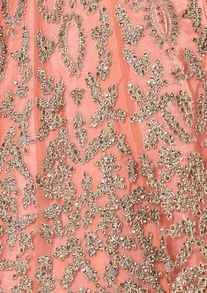 Peach Embellished Net Designer Lehenga-Koskii