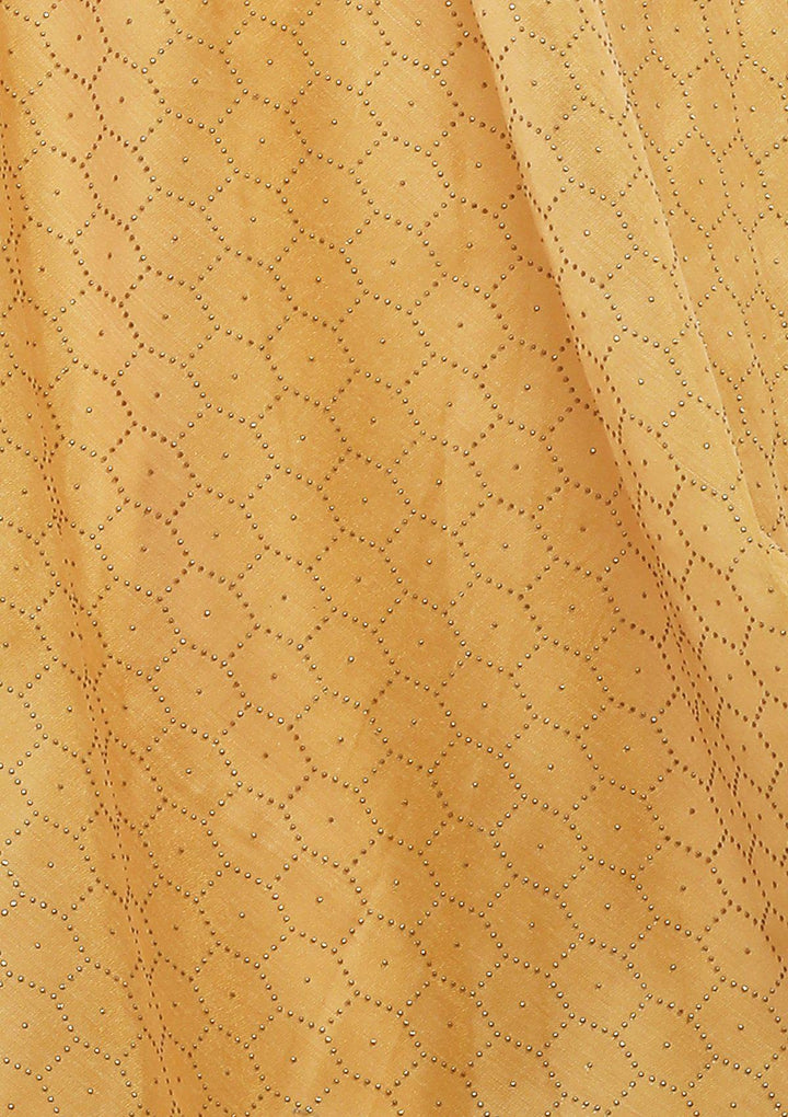 KOSKII YELLOW RAW SILK DRAPE LEHENGA-Koskii