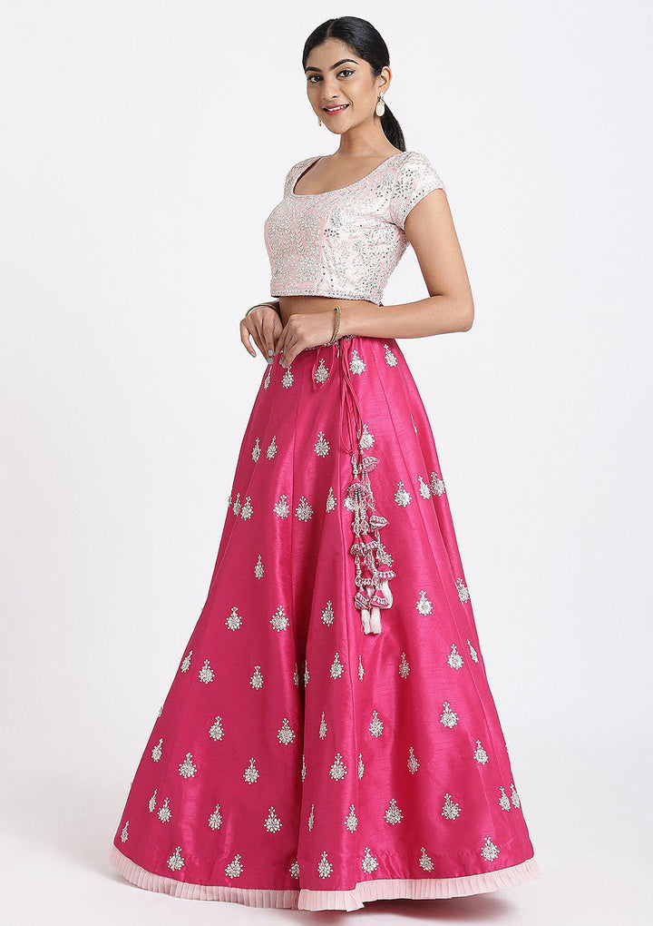 Pink Gota Patti Raw Silk Designer Lehenga-Koskii