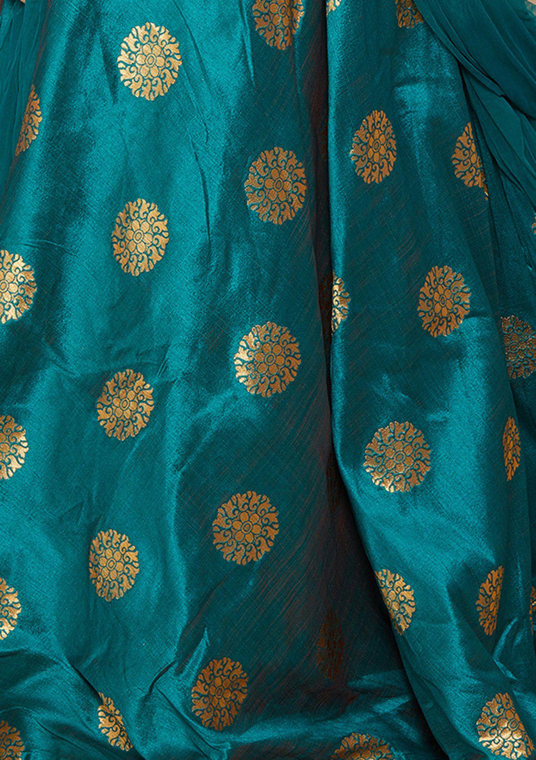 Green Stonework Raw-Silk Designer Lehenga-Koskii