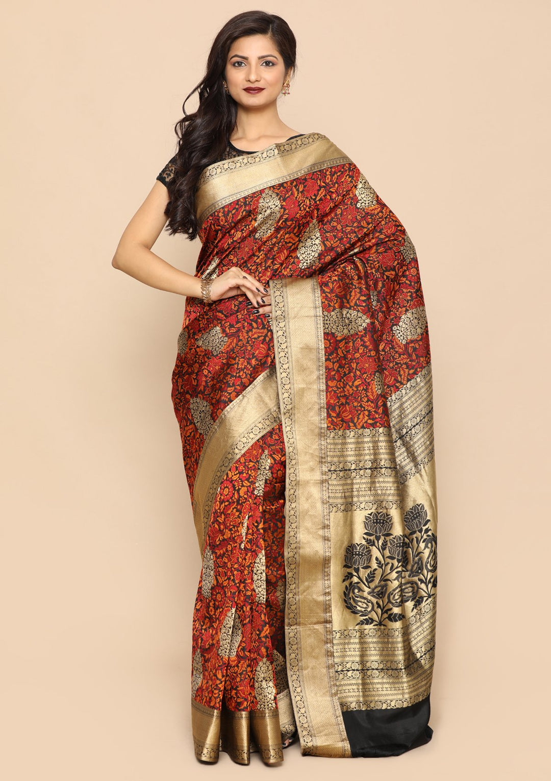 Black and Gold Handmade Saree-Koskii