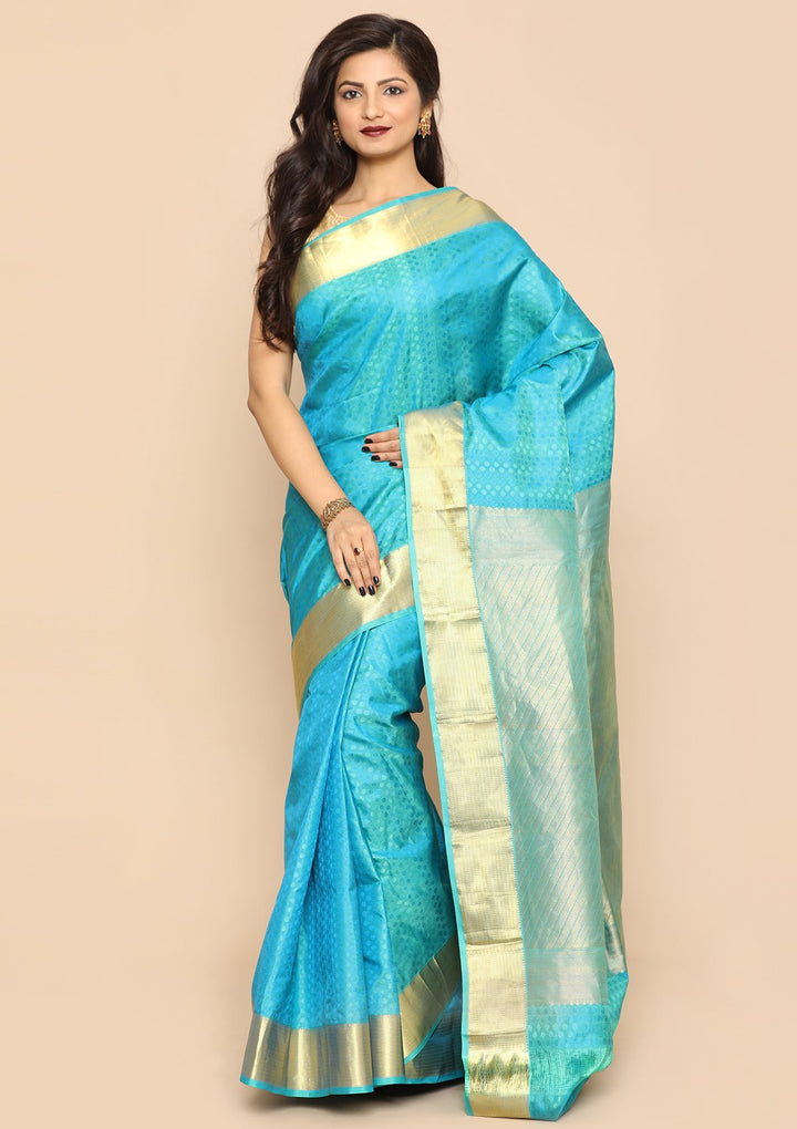 Peacock Green Georgette Handmade Saree-Koskii