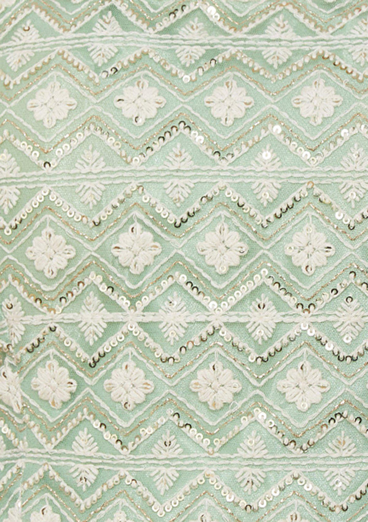 Green Thread-Work Net Designer Lehenga-Koskii