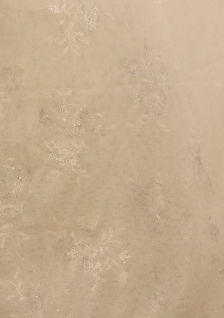 KOSKII BEIGE FLORAL NET LEHENGA-Koskii