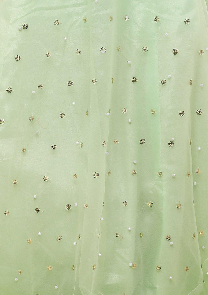Pista Green Zardozi Work Silk Designer Lehenga-Koskii