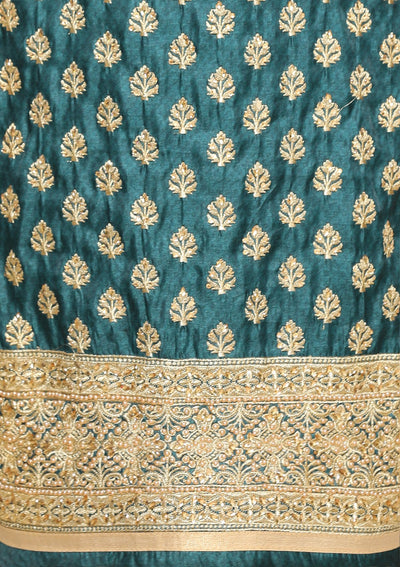 bottle green and gold designer salwar suit-Koskii