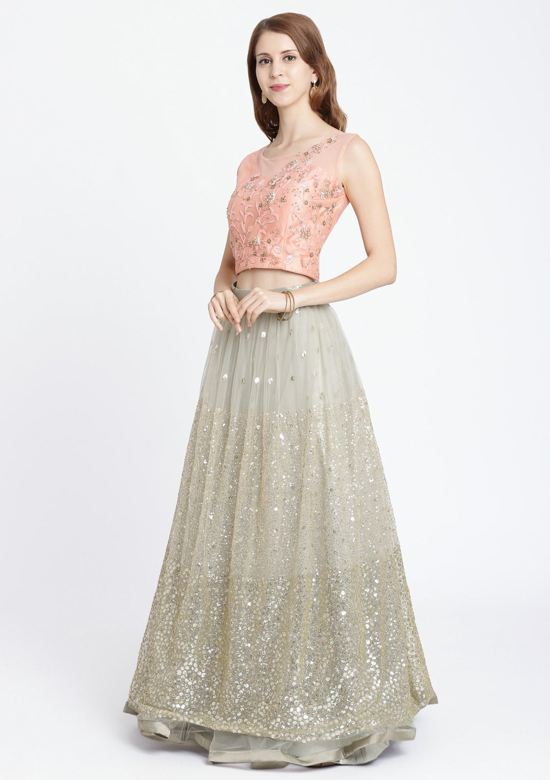 Pista Green Cutdana Net Designer Lehenga-Koskii