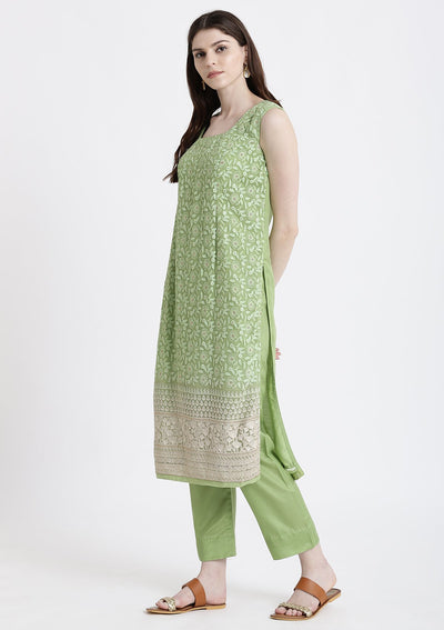 Pista Green Chikankari Chiffon Designer Salwar Suit-Koskii