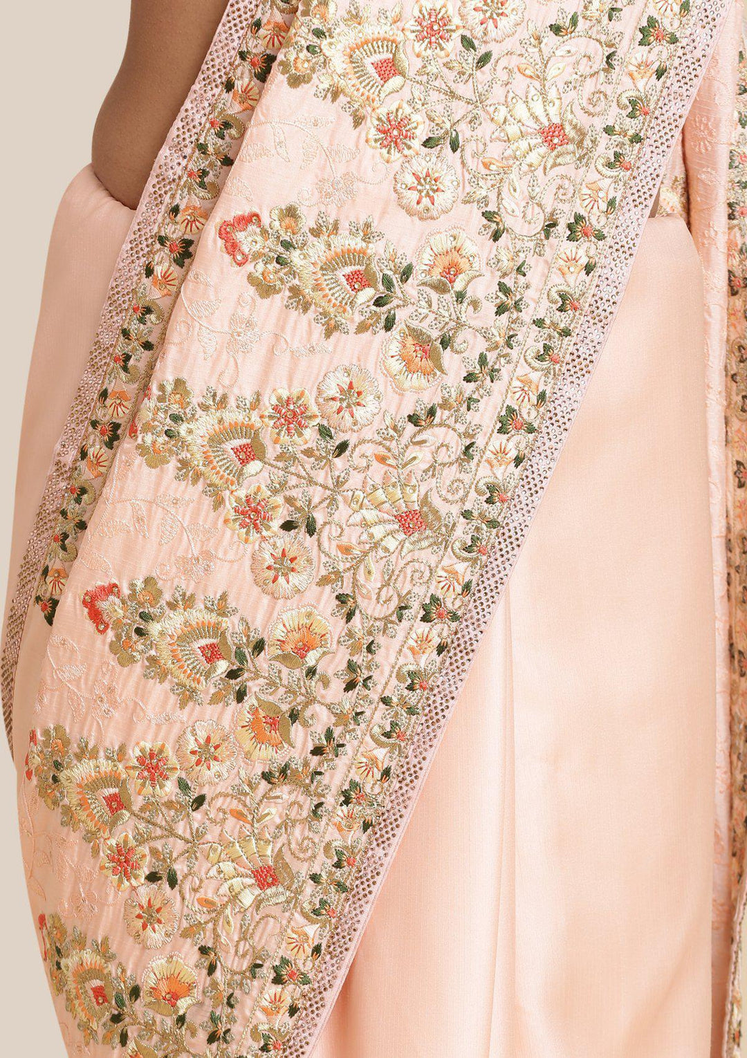 Baby Pink Threadwork Art Silk Designer Saree-Koskii