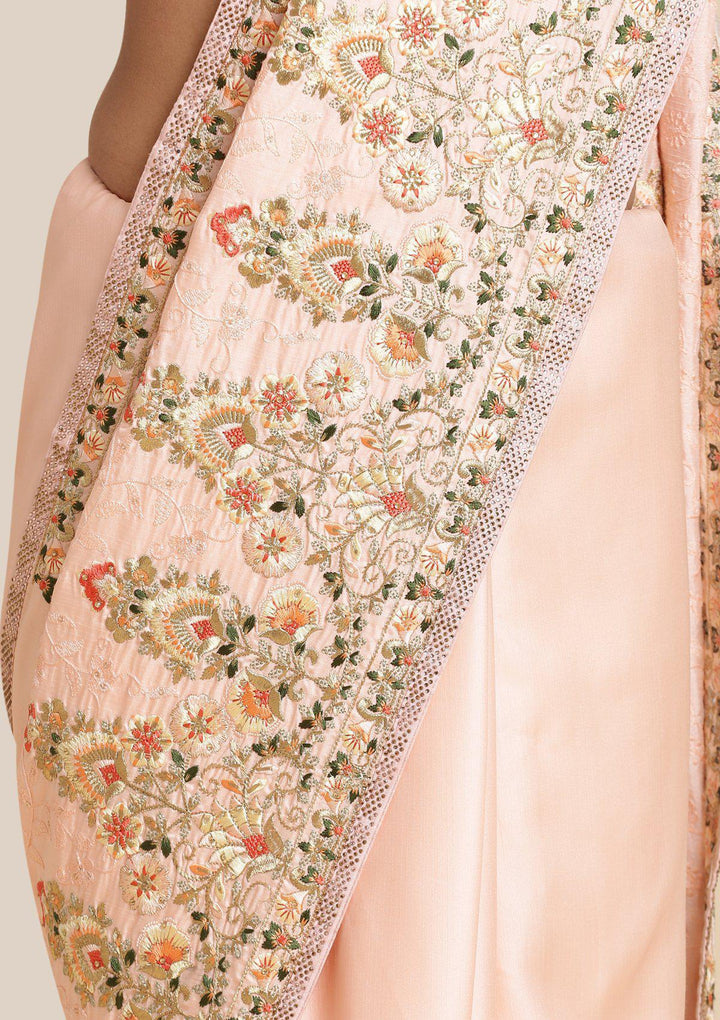 Baby Pink Threadwork Art Silk Designer Saree-Koskii