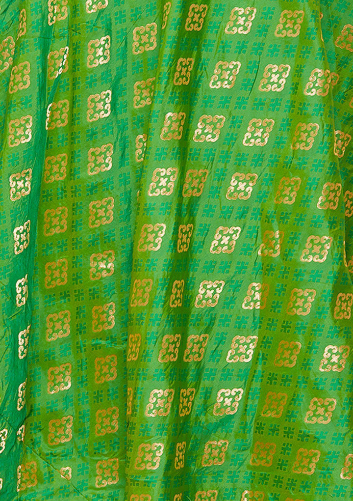 Koskii Stonework Rawsilk GREEN YELLOW Lehenga-Koskii