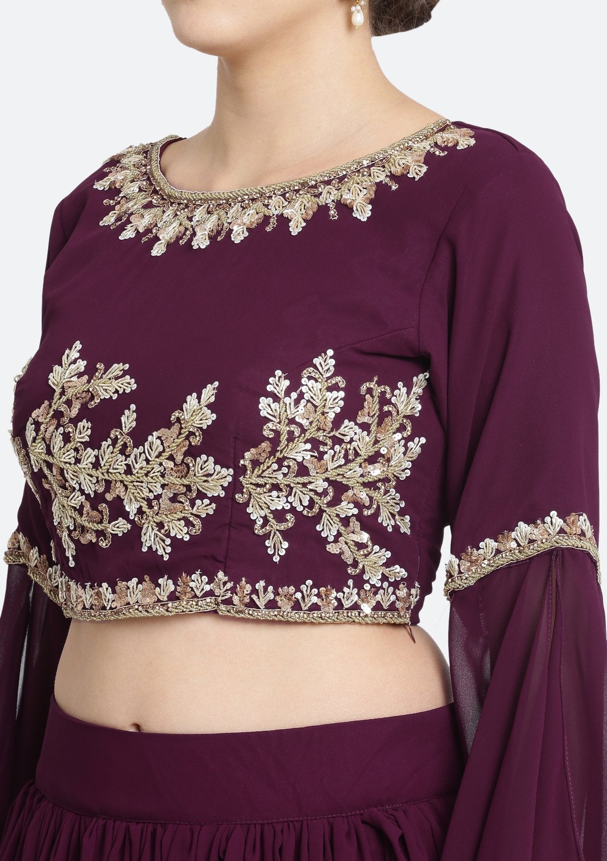 Wine Sequins Georgette Designer Lehenga-Koskii