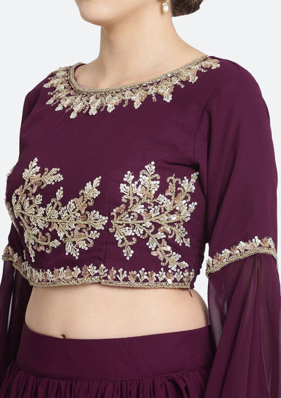 Wine Sequins Georgette Designer Lehenga-Koskii