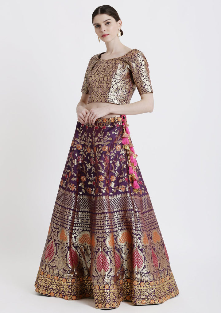 Navy Blue Gotapatti Banarasi Designer Lehenga-Koskii
