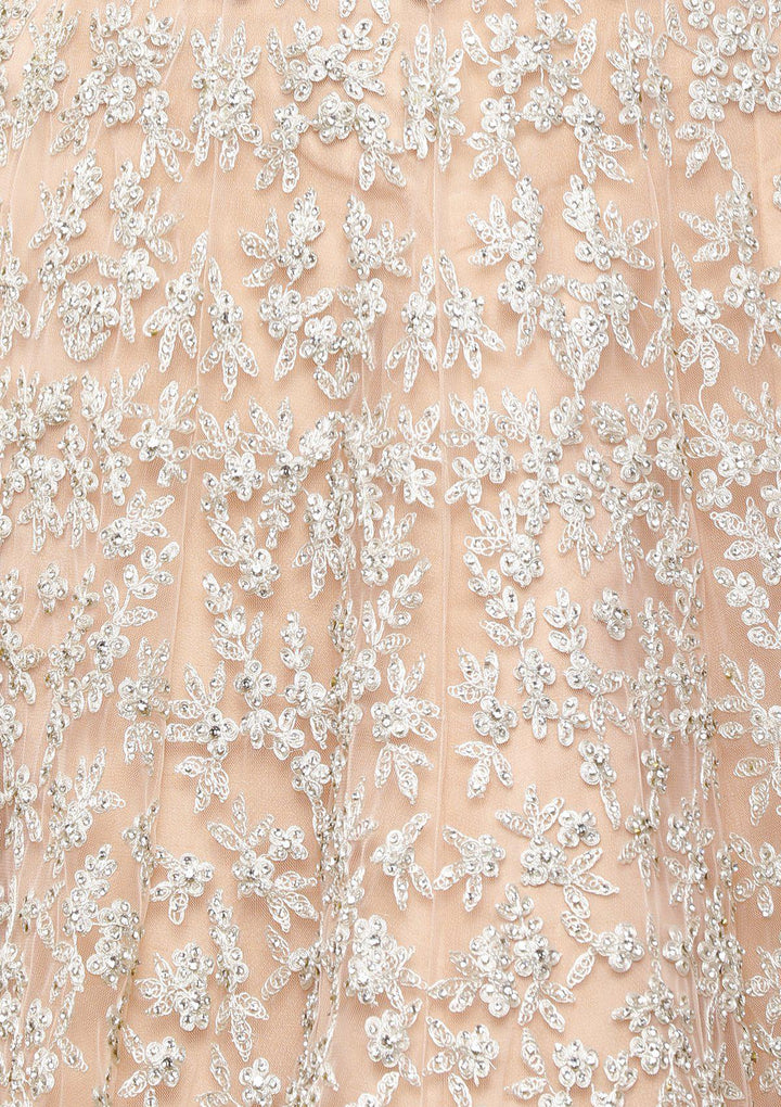 Peach Thread Work Net Designer Lehenga-Koskii