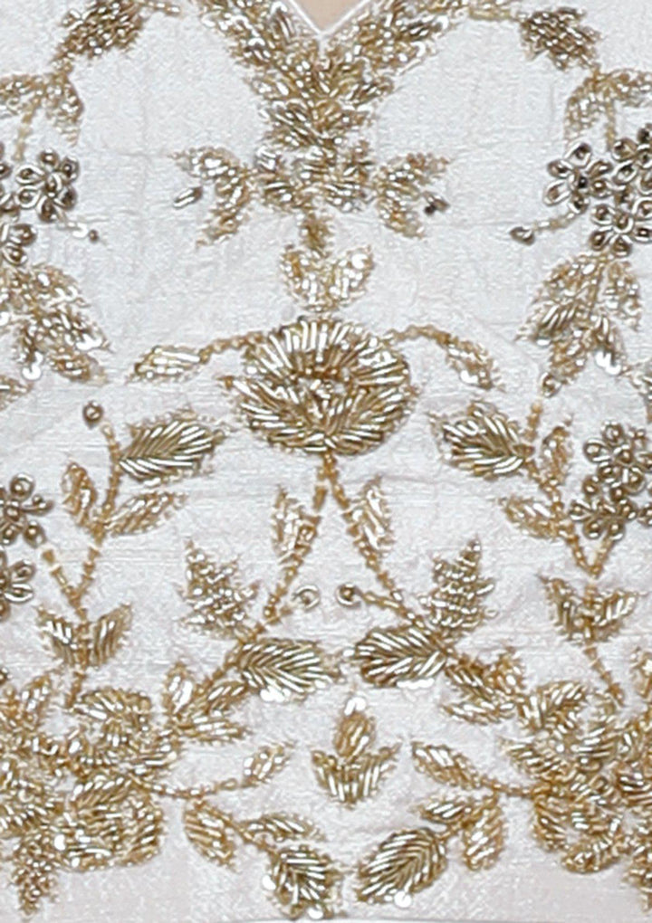 Ivory White Zardozi Work Designer Lehenga-Koskii