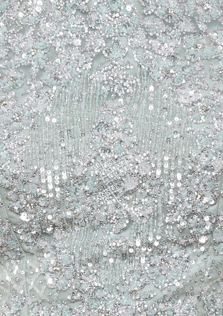 koskii sky blue sequined bridal lehenga-Koskii