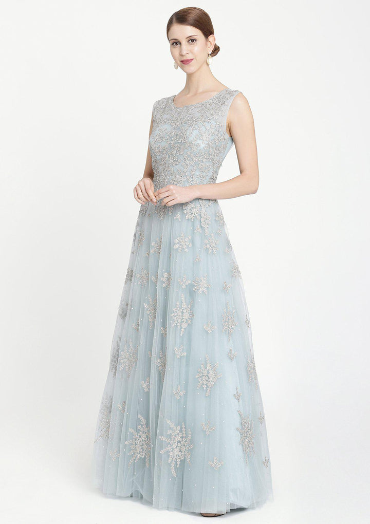 Sea Green Sequins Net Designer Gown-Koskii