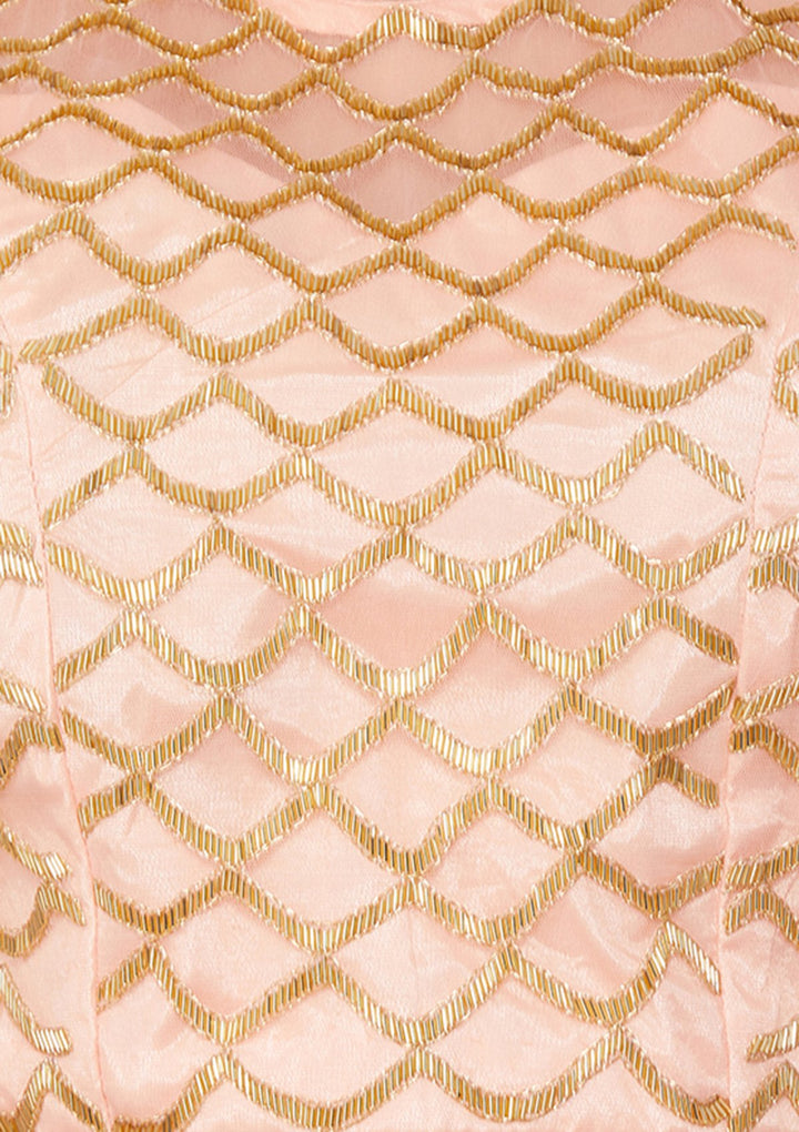 Coral Pink Cutdana Raw-Silk Lehenga-Koskii