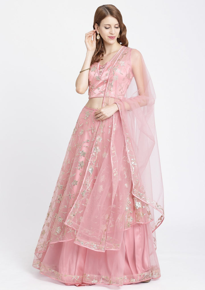 Pink Sequins Net Designer Lehenga-Koskii