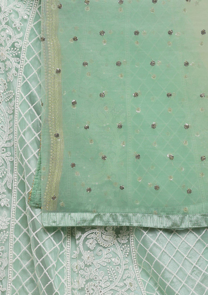 Green Thread Work Net Designer Lehenga-Koskii